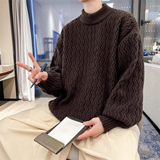 日系男情侣刺绣蘑菇圆领针织衫2024秋冬百搭学院风长袖毛衣，男装针织衫/毛衣，星座716-3
