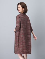 小个子棉麻直筒连衣裙春装大码妈妈中老年裙子宽松遮肚子气质短裙，女装连衣裙，依恋蒂丝