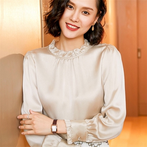 新款优雅都市纯色真丝衬衫 木耳边设计 展现女性魅力与气质图片