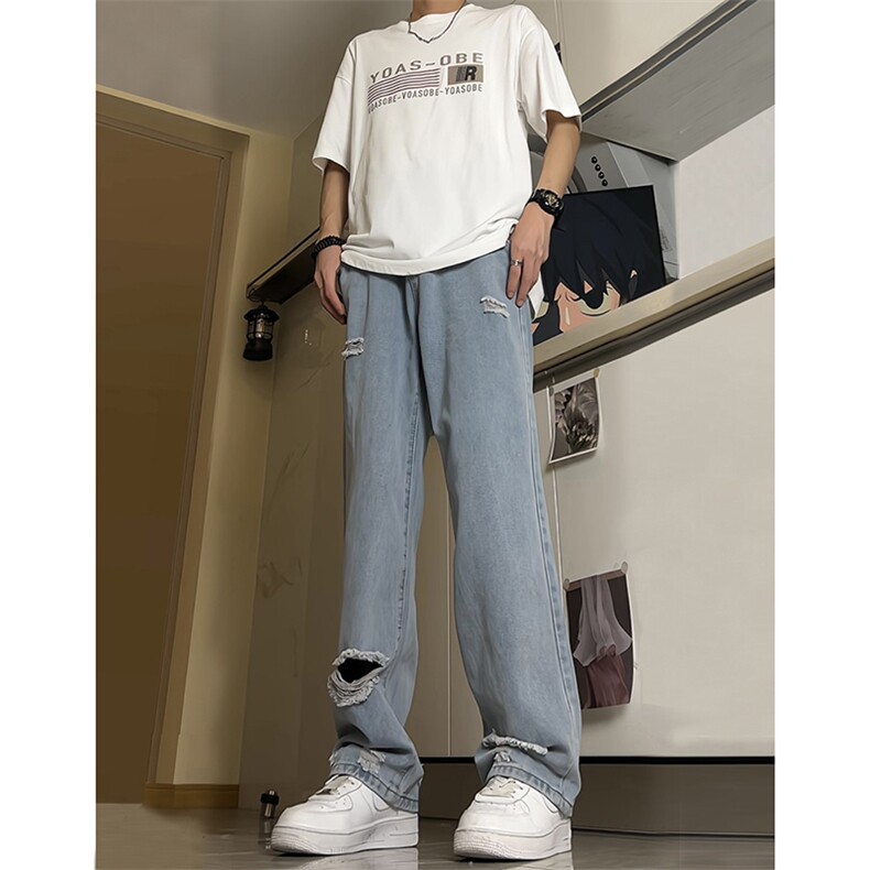 现货 夏季显瘦破洞设计感宽松直筒高街薄款休闲牛仔裤K5802-特P35图片