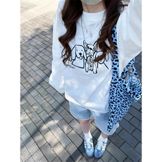 网图现货潮全棉圆领长袖T恤打底衫小狗印花CT828-P29，男装T恤，电商C310