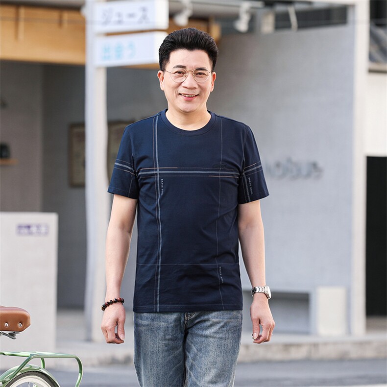 薄款男士短袖体恤中年圆领半袖夏季新款时尚休闲男装宽松T恤上衣图片