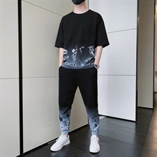 夏季新款短袖T恤套装青少年休闲宽松潮流两件套男装F308P68，男装休闲套装，电商A086