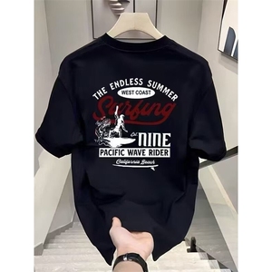 纯棉240G美式重磅纯棉短袖T恤个性印花夏季ins潮牌男士宽松上衣服图片