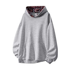 抖音得物高品质美式高街重磅结构设计假两件格子连帽卫衣外套W106，男装卫衣，电商A486-1