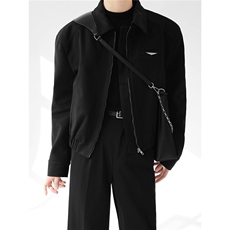cleanfit短款夹克男款春秋痞帅美式垫肩外套高级感黑色翻领棒球服，男装夹克，星座813-2