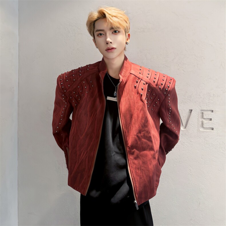 （自家图）男士2025秋季新款男装垫肩皮夹克上衣5301-P105，男装夹克，星座910-5