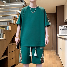 男士夏季休闲运动套装男宽松T恤短裤两件套刺绣A266-TZ9958-P50，男装T恤，电商A266