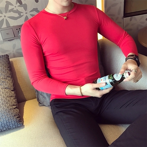 t508-p35 2020长袖T恤男 秋季百搭纯色修身圆领内搭打底衫男图片