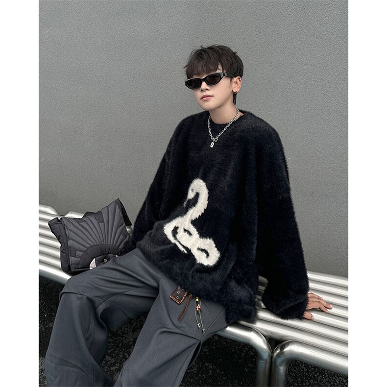 美式软糯毛衣男仿貂绒休闲百搭慵懒风情侣宽松针织衫男M560/P55,男装针织衫/毛衣,星座506