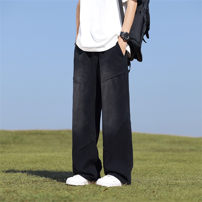牛仔裤男春夏新款港风宽松水洗牛仔阔腿裤H90-P55,男装牛仔裤,星座214-3