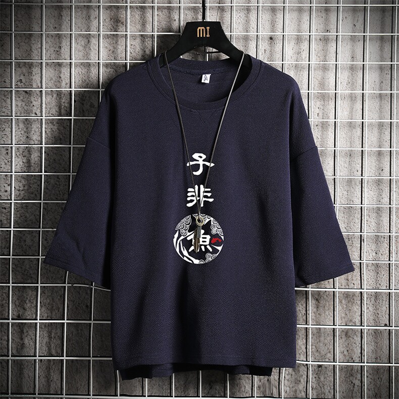 Q11070-P30春夏季七分袖t恤男大码五分袖男短袖中袖网格挂拍,男装T恤,电商A040A