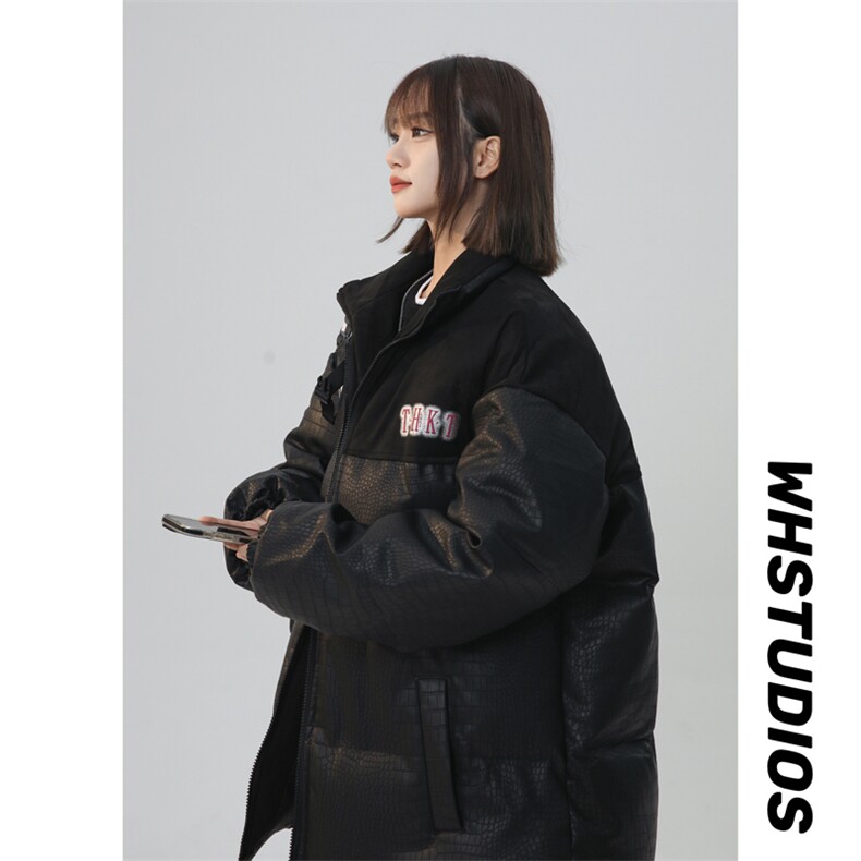 中性款PU皮棉衣棉服鳄鱼纹拼接面包服立领棉袄皮衣外套1612-P85,男装皮衣,星座207