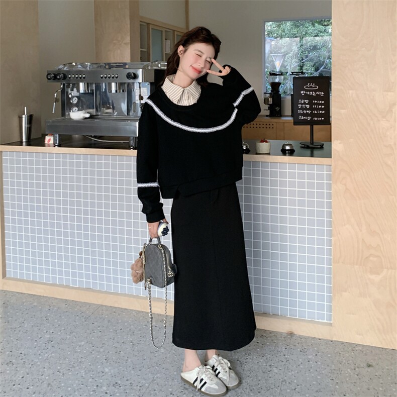 26春新款现-韩系假两件衬衫领卫衣裙套装2610-P170K278,女装套装/套裙,2B190