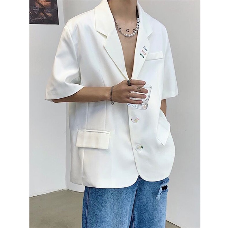 短袖西装外套男春夏设计感小众痞帅宽松西服-X105图片