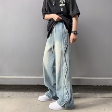 工装裤牛仔裤男宽松阔腿腿美式高街潮牌拼接痞帅1001-1-G785-p48，男装牛仔裤，星座1001-1