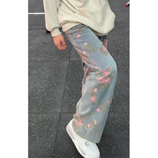 玫瑰提花牛仔裤男春秋设计感花卉印花裤子直筒微喇裤NK66，男装牛仔裤，星座1116A（原606A-3）