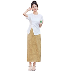 夏季时尚套装女2024新款女装气质开叉短袖t恤半身长裙显瘦两件套，商品下架区，悠米
