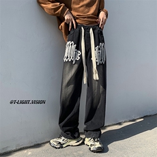 古着vintage牛仔长裤男小众设计痞帅高街ins潮牌阔腿裤NK313-P48，男装牛仔裤，星座1008