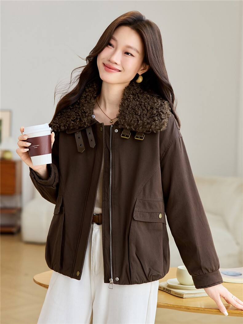 2025年冬季可拆卸羊羔毛翻领加厚加绒内里棉服棉衣派克服,女装棉衣/棉服,简韵佳