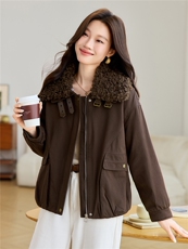 2025年冬季可拆卸羊羔毛翻领加厚加绒内里棉服棉衣派克服，女装棉衣/棉服，简韵佳