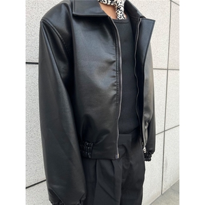 复古cleanfit短款垫肩皮衣外套男加厚夹棉高级感休闲宽松皮夹克图片