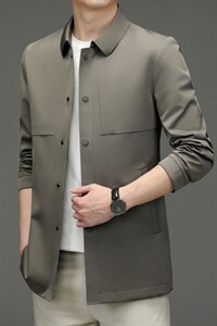 2023秋季新款外套宽松免烫中年男士商务休闲时尚风衣长袖薄款外套图片