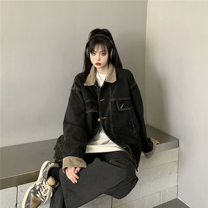 2025春季新款黑色牛仔外套女春秋设计感宽松休闲夹克上衣潮图片