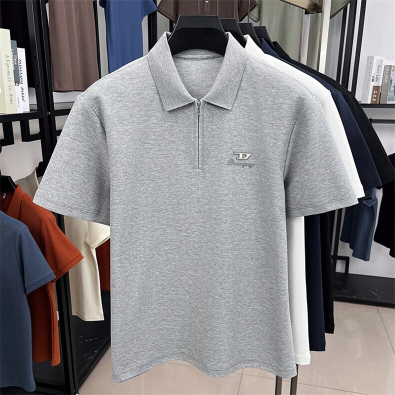 夏季棉短袖半拉链翻领POLO衫男T恤潮流品质上衣体恤男装图片