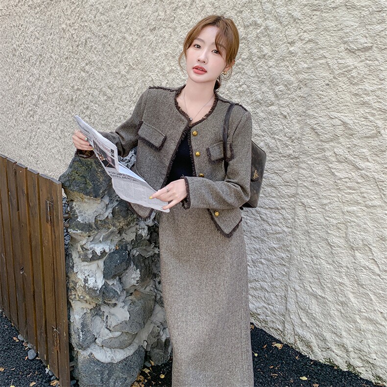 法式小香风气质套装裙女2025春季新款高级感名媛外套半身裙两件套,女装套装/套裙,2C075