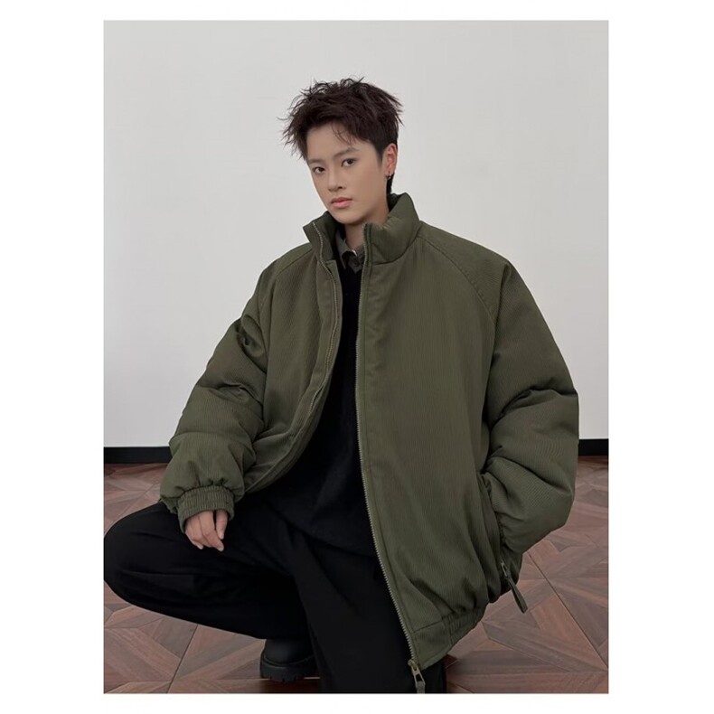 牧游昏昏日系冬季美拉德竖条纹棉衣男女复古百搭面包服棉袄外套潮,男装棉衣,四季星座505