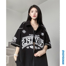 日系复古赛车服上衣休闲潮流棒球服拉链款短袖衬衫HY332TP45控69，男装衬衫，电商A102B