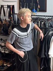 夏季费尔岛针织短袖T恤男复古小领口正肩慵懒风松弛设计感半袖t恤，男装T恤，四季星座505