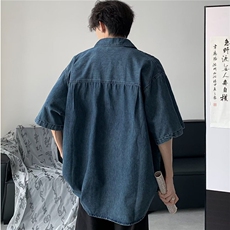 夏季薄款短袖牛仔衬衣男士水洗潮流宽松大码胖子上衣休闲半袖衬衫，男装T恤，星座601-1