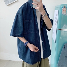 夏季ins港风衬衫男短袖宽松牛仔衬衣潮流休闲外穿上衣服GS05-p40，男装衬衫，星座1008