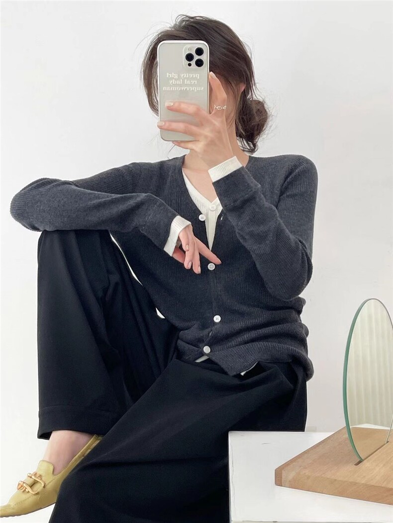 简约休闲百搭秋季女纯色假两件包芯纱针织衫,针织衫/毛衣,恒恩羊绒