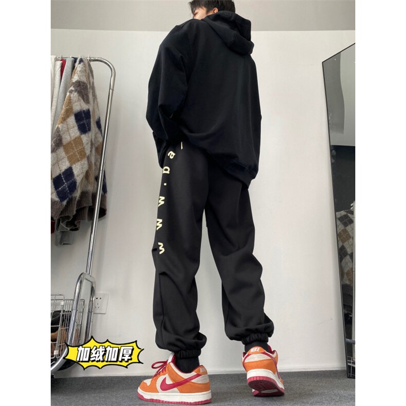 2024冬季新款潮流字母印花加绒加厚束脚卫裤B315-K23513-P65控88图片