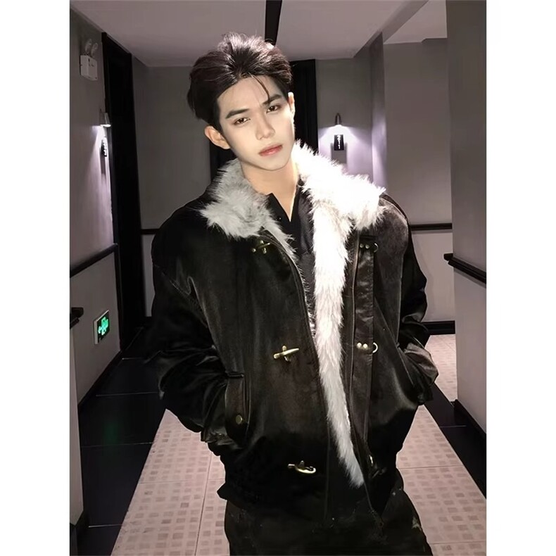 座山雕皮衣棉服外套男加绒加厚棉衣飞机扣保暖夹克B146-特P123，男装夹克，星座910-1