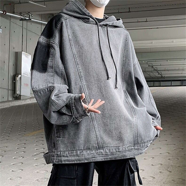 美式复古做旧拼接牛仔卫衣连帽外套潮牌欧美街头vint机车服男街景,男装卫衣,星座505-2（原电商A260-1)