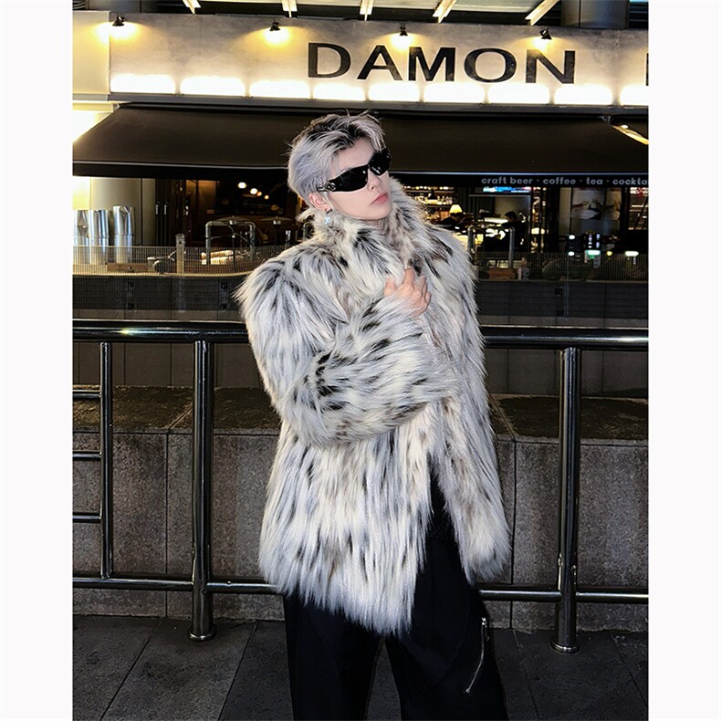 现货！24秋冬皮毛一体短款网红豹纹立领环保皮草外套MJ1047-p178，男装皮衣，电商B288