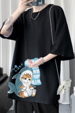 HT73217-P22华夫格t恤男短袖男大码五分袖短句风，男装T恤，电商A040