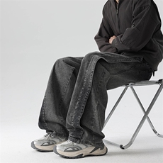 美式弯刀牛仔裤春秋宽松直筒高街复古ins直筒裤子3638-特P58控118，男装牛仔裤，电商B295