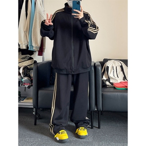 拼色三条杠撞色开衫卫衣大码宽松休闲立领外套W4602-P52【特价】图片