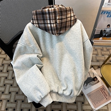 秋冬假两件格子连帽男女拉链上衣加厚夹棉外套JK08562-P93可拆帽，男装夹克，星座308B-1