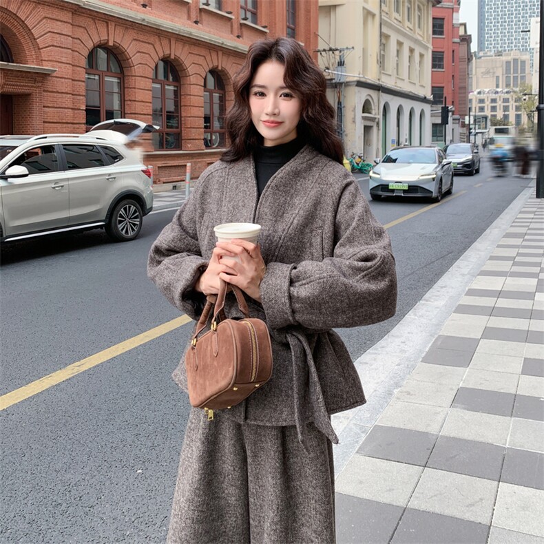 毛呢羽绒服50%羊毛5663-P315-K468-上衣羽绒内胆-裤子加厚-套装,女装套装/套裙,2C275