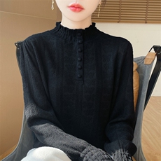 2025年秋季新款百搭女士半扣针织衫，女装针织衫/毛衣，百色羊绒
