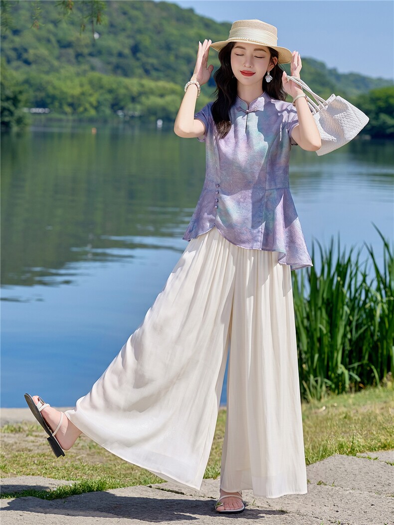 新中式时尚套装女2026夏气质上衣休闲裤两件套,女装套装/套裙,众宇琦
