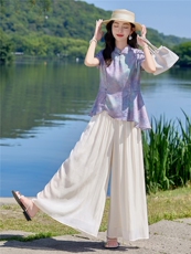 新中式时尚套装女2026夏气质上衣休闲裤两件套，女装套装/套裙，众宇琦