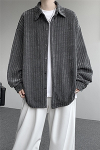 8XL-M鱼骨纹小香风衬衫男生春秋衬衣宽松慵懒垂感外套CS29009P45图片
