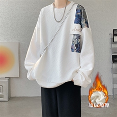 现货WY10067-P45加绒P55新增加绒款款式百搭圆领小熊拼接卫衣，男装卫衣，电商A059